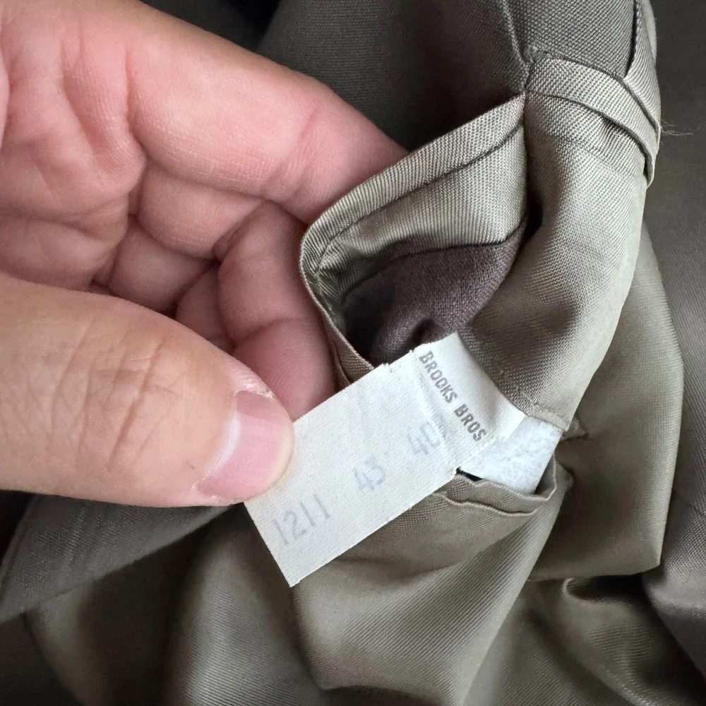 Brooks Brothers Suit Mens 40R W34 Olive Green Solid Cotton Vintage USA